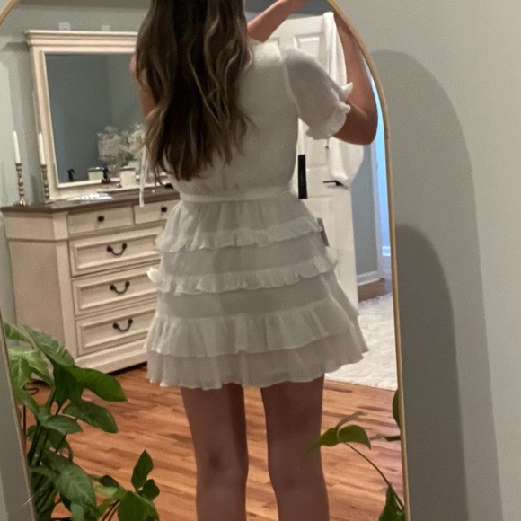 Lulus All the Love White One-Shoulder Tiered Ruffled Mini Dress MEDIUM - Picture 4 of 8
